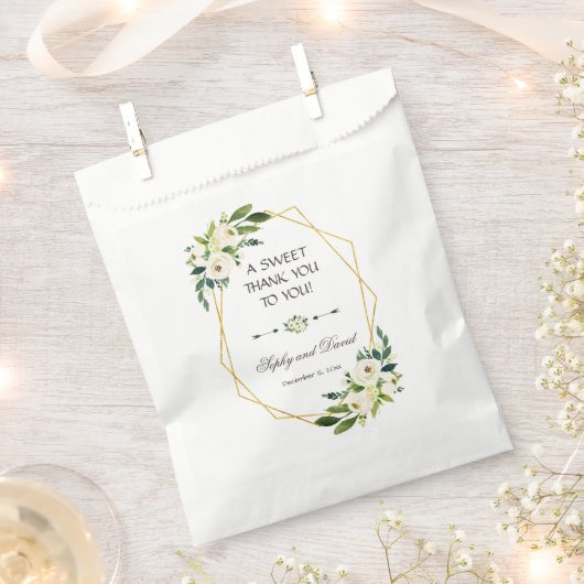 Eleganter weißer Blumengoldrahmen DANK Geschenktütchen (Ausgeschnitten)