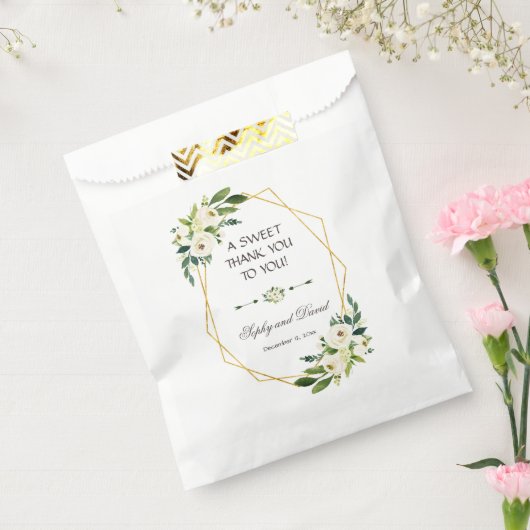 Eleganter weißer Blumengoldrahmen DANK Geschenktütchen (Versiegelt)