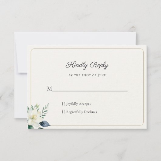 Eleganter Weißer Blumengrün QR-Code RSVP Karte (Vorderseite)