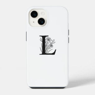 ELEGANTER WEISSER BLUMENMONOGRAMM-SCHREIBEN L-DESI iPhone 14 HÜLLE
