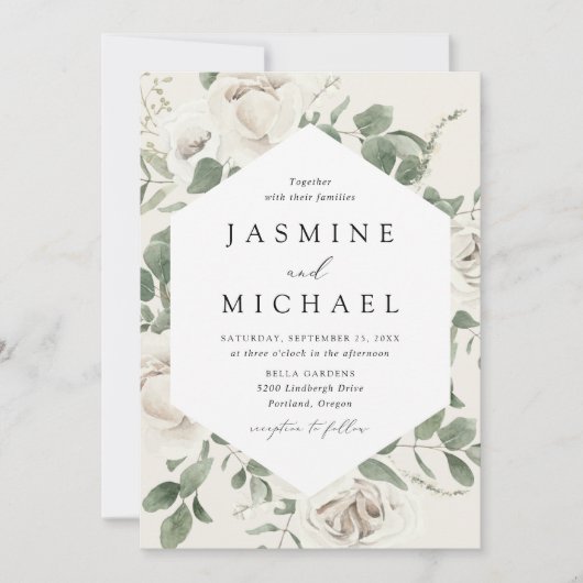 Eleganter weißer Blumenrahmen Einladung (Vorderseite)