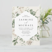 Eleganter weißer Blumenrahmen Einladung (Stehend Vorderseite)