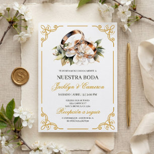 Eleganter Weißer Blumenring Spanische Hochzeit Einladung