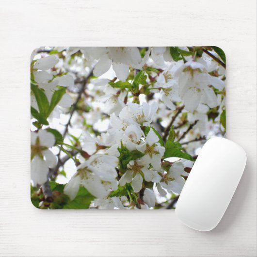 Eleganter weißer Blütenbaum Mousepad (Mit Mouse)