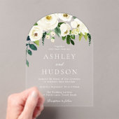 Eleganter weißer Botanischer Hochzeitsplatz Acryleinladungen (Insitu (Handheld))