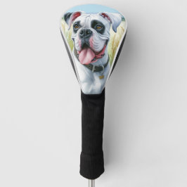 Eleganter weißer Boxerhund im blühenden Feld Golf Headcover