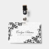 Eleganter weißer Damask und schwarze Spitze Ausweis (Vorderseite mit Clip)