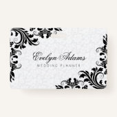 Eleganter weißer Damask und schwarze Spitze Ausweis (Vorderseite)