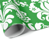 Eleganter weißer Damaskus, grüner Hintergrund Geschenkpapier (Rolleneckpunkt)
