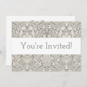 eleganter weißer Damast-Spitzenbrokat Einladung (Vorne/Hinten)