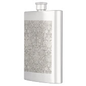 eleganter weißer Damast-Spitzenbrokat Flachmann (Links)