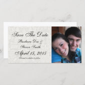 eleganter weißer Damast-Spitzenbrokat Save The Date (Vorne/Hinten)