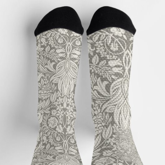 eleganter weißer Damast-Spitzenbrokat Socken (Oben)