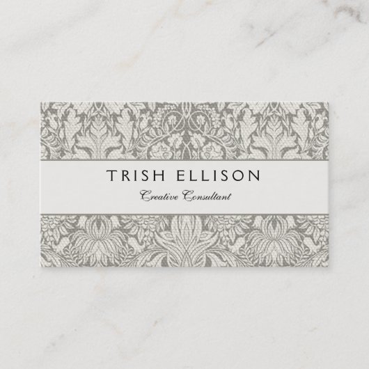 eleganter weißer Damast-Spitzenbrokat Visitenkarte (Vorderseite)