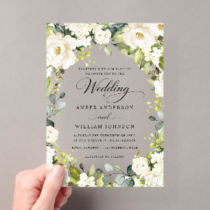Eleganter weißer Elfenbein-Blumenbogen-Hochzeitsac Acryleinladungen