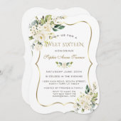Eleganter weißer Elfenbeinblütengoldrahmen Sweet 1 Einladung (Vorne/Hinten)