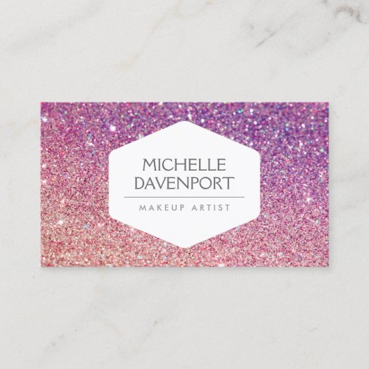 ELEGANTER WEISSER EMBLEM BRONZE/LILA OMBRE-GLITZER VISITENKARTE (Vorderseite)