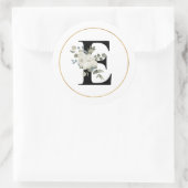 Eleganter weißer Floral Monogramm Buchstabe E auf Runder Aufkleber (Tasche)