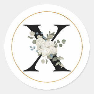 Eleganter weißer Floral Monogramm Letter X auf Wei Runder Aufkleber