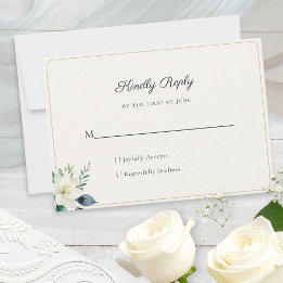 Eleganter Weißer Floraler Grün QR Code RSVP Karte