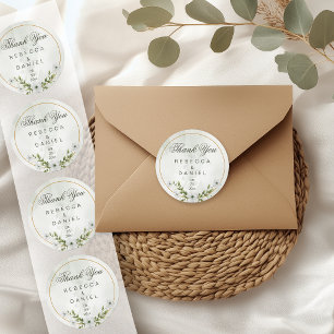 Eleganter Weißer Floraler Hochzeits-Dankeschön-Auf Runder Aufkleber