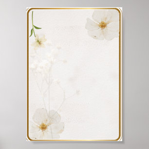 Eleganter weißer floraler Wandkunst-Druck Minima Poster