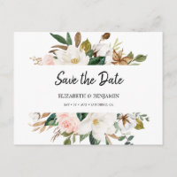 Eleganter Weißer Flush Magnolia Save the Date