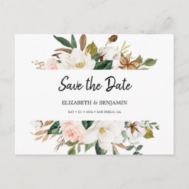 Eleganter Weißer Flush Magnolia Save the Date Postkarte