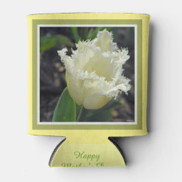 Eleganter weißer Frayed Tulip mit Grenzdesign Dosenkühler