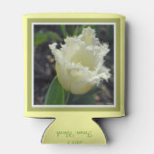 Eleganter weißer Frayed Tulip mit Grenzdesign Dosenkühler (Rückseite)