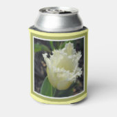 Eleganter weißer Frayed Tulip mit Grenzdesign Dosenkühler (Kanne Rückseite)