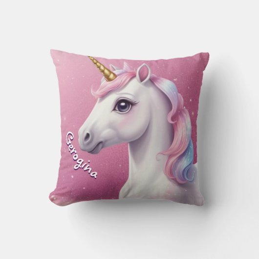 Eleganter Weißer Glitzer Einhorn Personalisiert Kissen (Vorderseite)