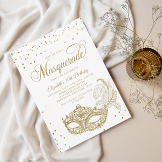 Eleganter Weißer Glitzer Masquerade Geburtstag Einladung