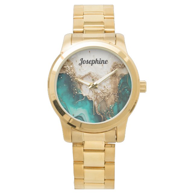 Eleganter, weißer Glitzer Stilvoll personalisieren Armbanduhr (Vorderseite)