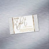 Eleganter weißer Glitzer und Gold - Haar-Stylist Magnetische Visitenkarte (Beispiel)