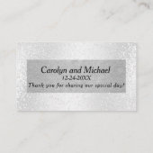 Eleganter weißer Glitzer und Silber Platzkarte (Rückseite)