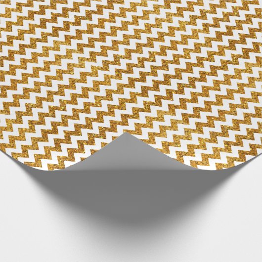 Eleganter weißer Glitzer Zickzack Streifen Geschenkpapier (Ecke)