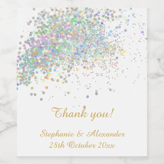 ELEGANTER WEISSER GOLD PASTEL HOLOGRAPHISCHER SPOT WEINETIKETT (Einzelnes Label)