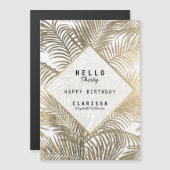 Eleganter weißer goldener tropischer Blumengeburts Magneteinladung (Vorne/Hinten)