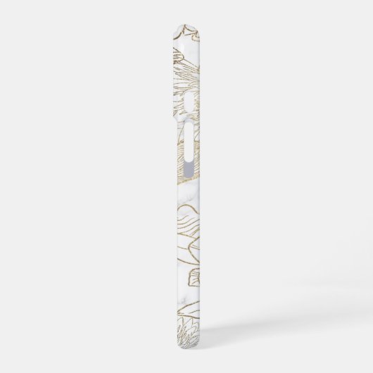 Eleganter, weißer Goldmarmor mit Blumen iPhone 16 Hülle (Linke Seite)