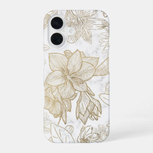 Eleganter, weißer Goldmarmor mit Blumen iPhone 16 Hülle