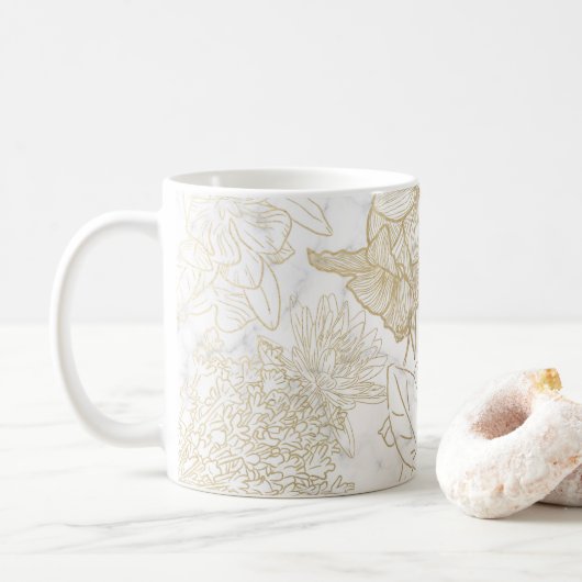 Eleganter, weißer Goldmarmor mit Blumen Kaffeetasse (Mit Donut)