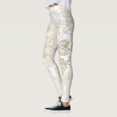 Eleganter, weißer Goldmarmor mit Blumen Leggings (Links)