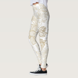 Eleganter, weißer Goldmarmor mit Blumen Leggings
