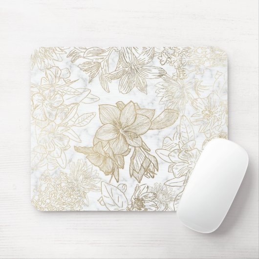 Eleganter, weißer Goldmarmor mit Blumen Mousepad (Mit Mouse)