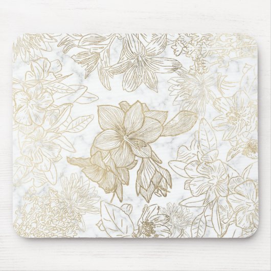 Eleganter, weißer Goldmarmor mit Blumen Mousepad (Vorne)