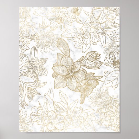 Eleganter, weißer Goldmarmor mit Blumen Poster (Vorne)