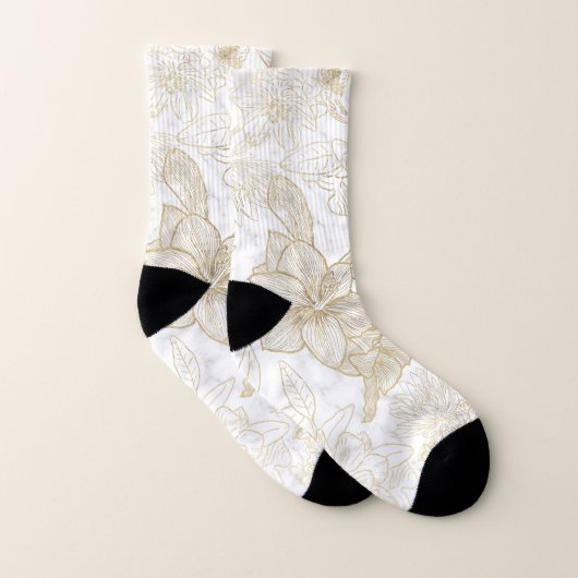 Eleganter, weißer Goldmarmor mit Blumen Socken (Paar)