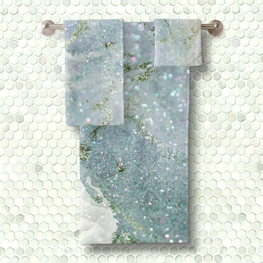 Eleganter, weißer, grauer Glitzer Badhandtuch Set