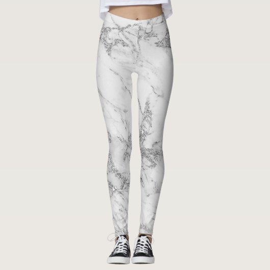 Eleganter, weißer, grauer Glitzer Leggings (Vorderseite)